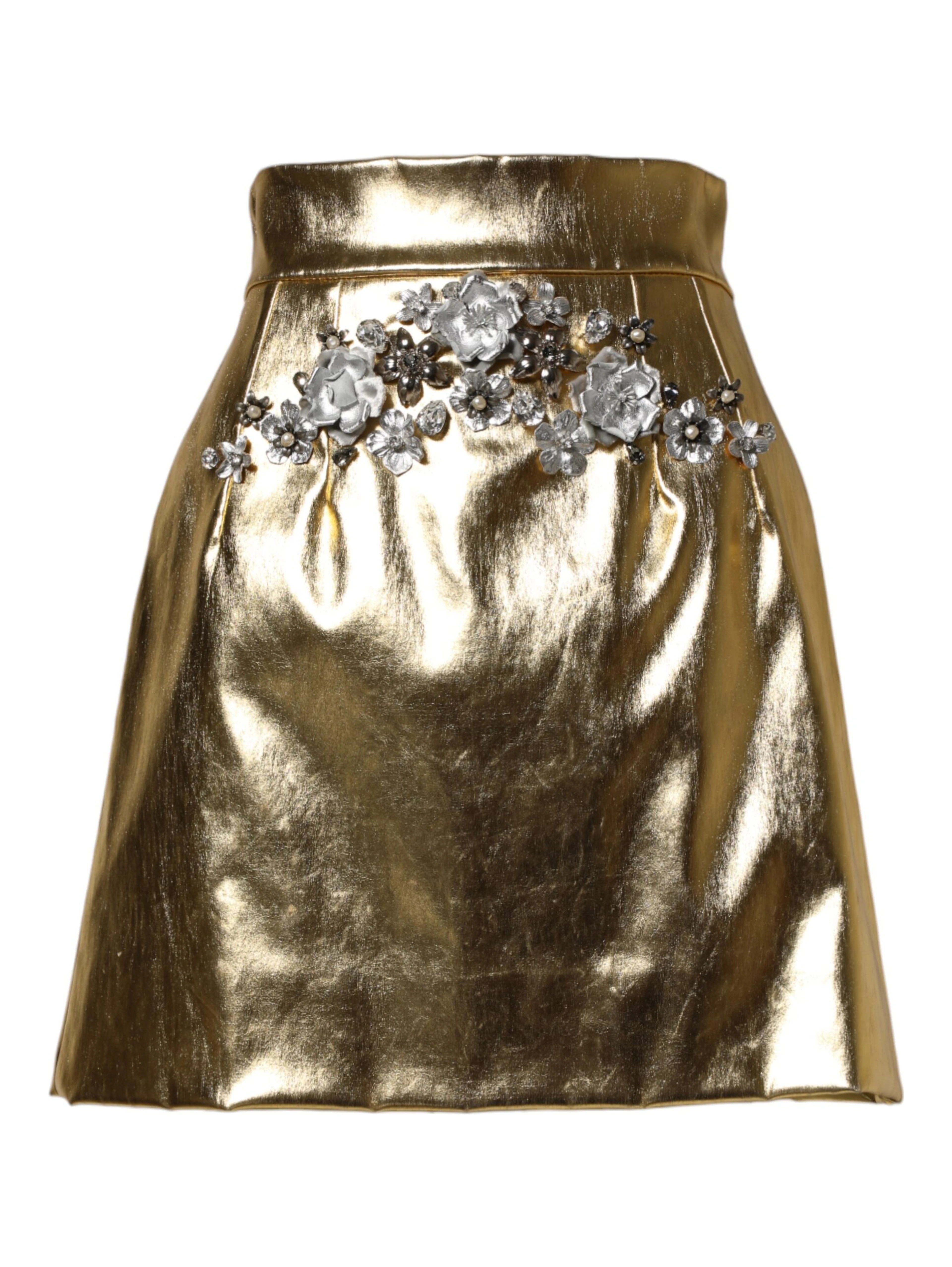 Gold Acetate Crystal High Waist Mini Skirt