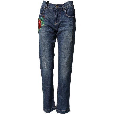 Blue Floral Embroidered BOYFRIEND Denim Jeans