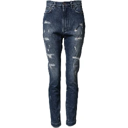 Blue Distressed Washed Logo GRACE Denim Jeans