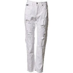 White Distressed Cotton BOYFRIEND Denim Jeans