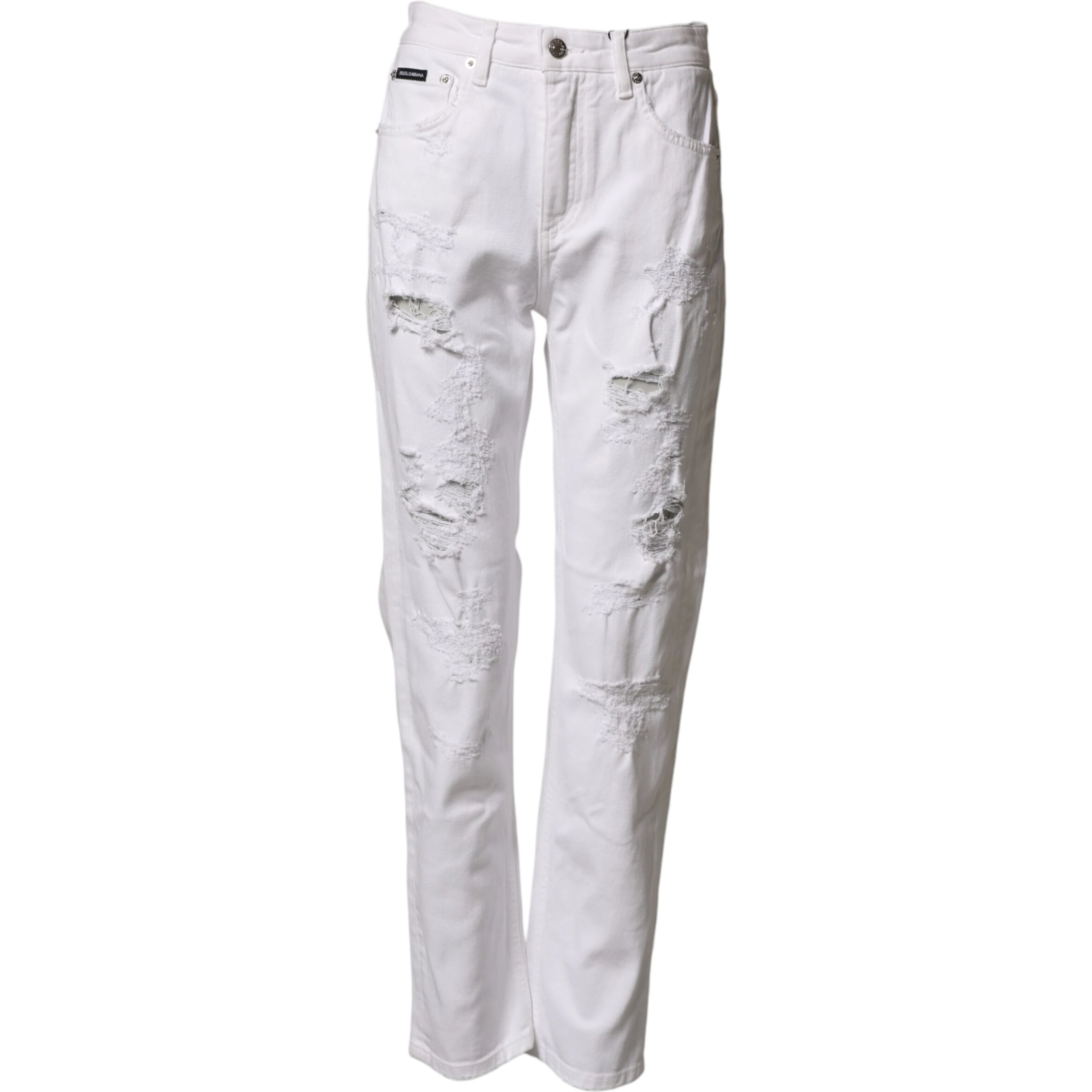 White Distressed Cotton BOYFRIEND Denim Jeans