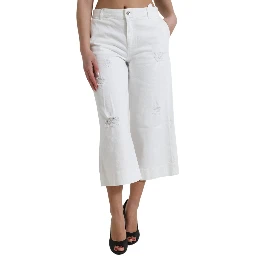 Wide Leg White Cotton Cropped Denim Jeans