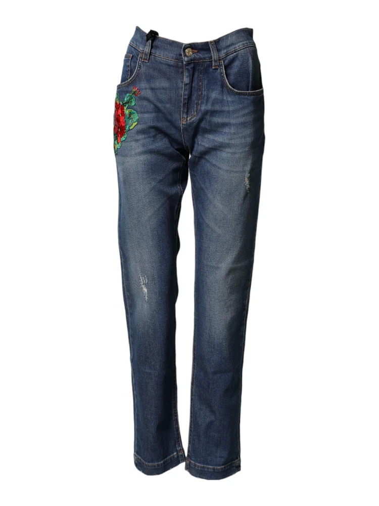 Blue Floral Embroidered BOYFRIEND Denim Jeans alternative