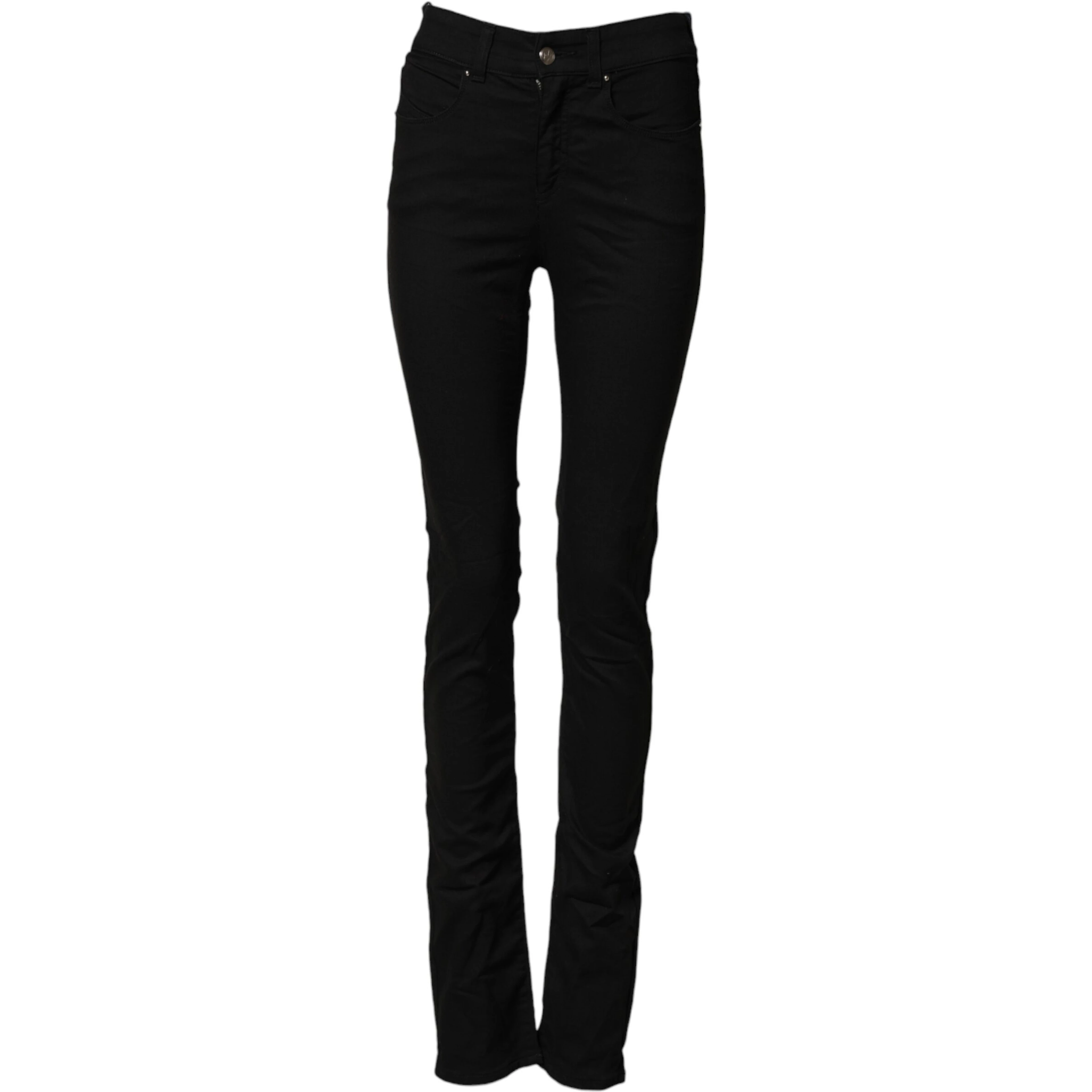 Black Mid Waist Cotton Stretch Skinny Denim Jeans