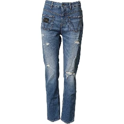 Blue Distressed Washed Cotton Denim Jeans