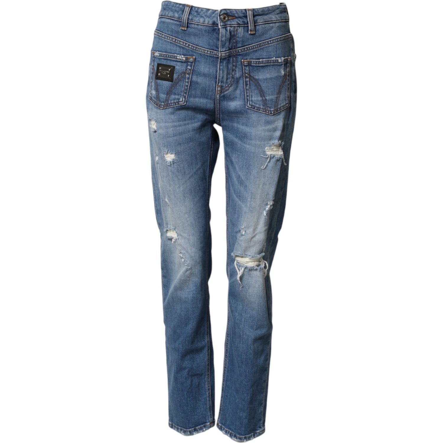 Blue Distressed Washed Cotton Denim Jeans