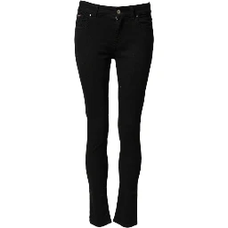 Black Cotton Skinny Mid Waist Denim Jeans
