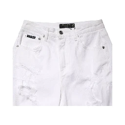 White Distressed Cotton BOYFRIEND Denim Jeans