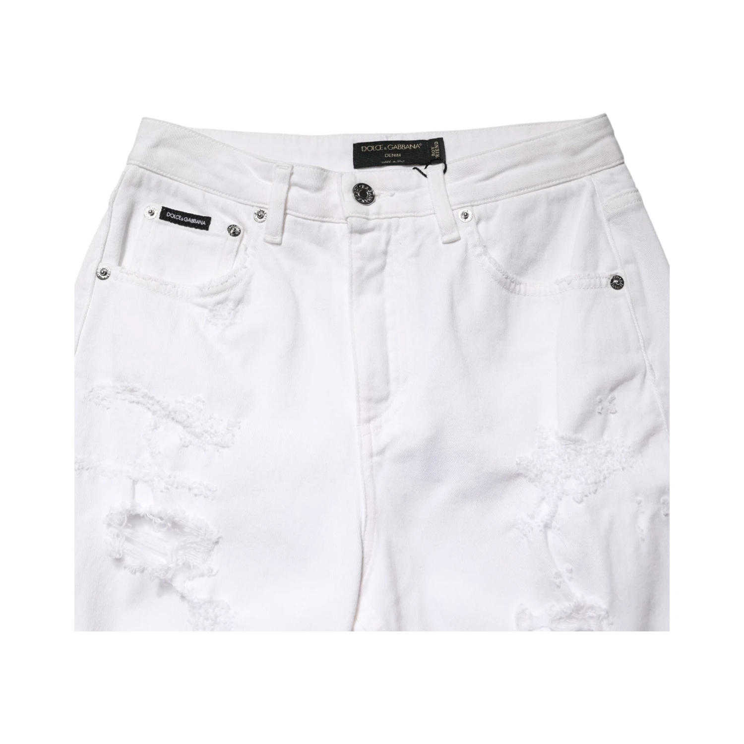 White Distressed Cotton BOYFRIEND Denim Jeans