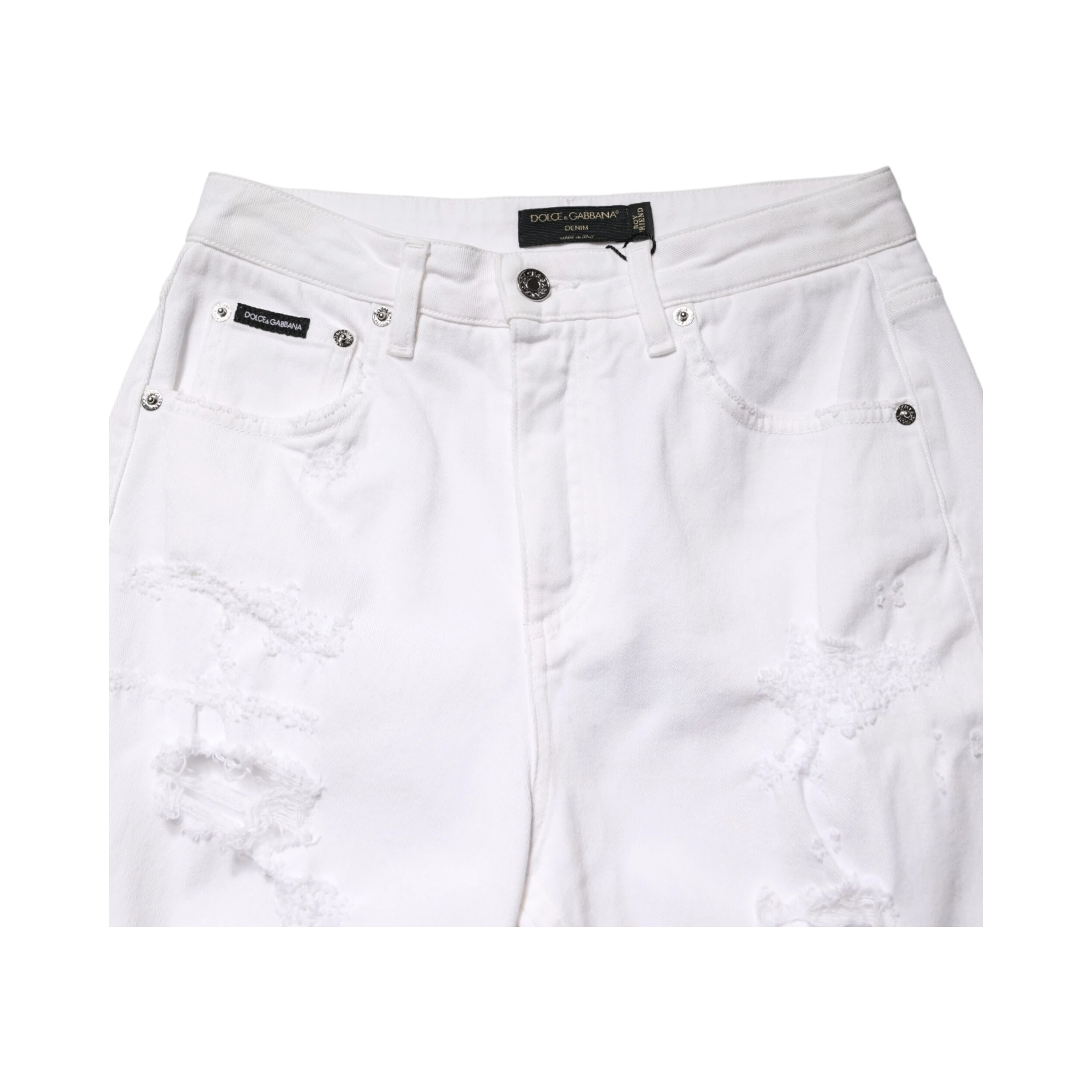 White Distressed Cotton BOYFRIEND Denim Jeans