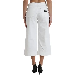 Wide Leg White Cotton Cropped Denim Jeans