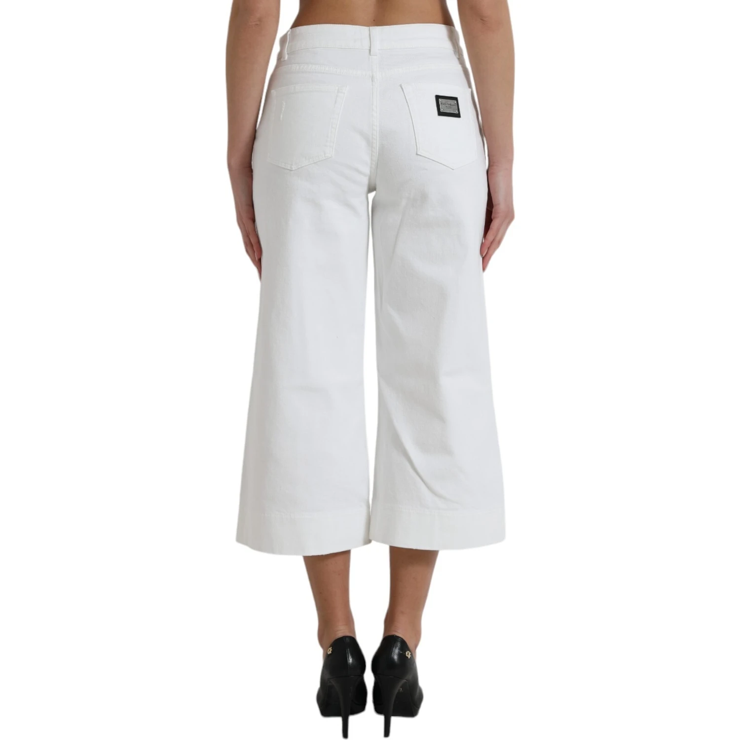 Wide Leg White Cotton Cropped Denim Jeans