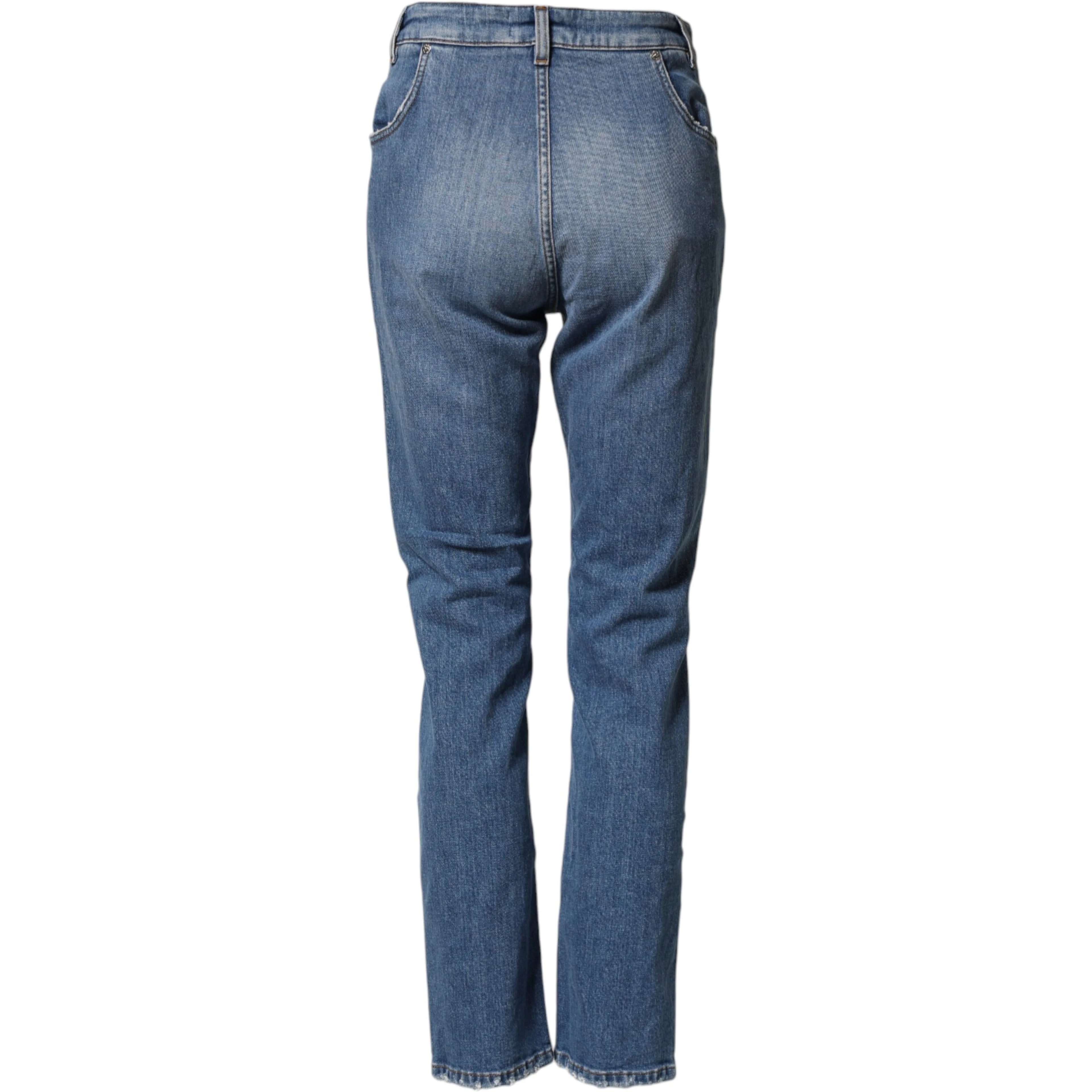 Blue Distressed Washed Cotton Denim Jeans