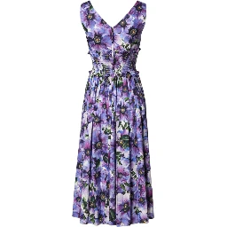 Purple Anemone Print Pleated Midi Dress