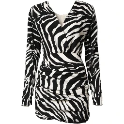 Black White Zebra Silk Sheath Mini Dress
