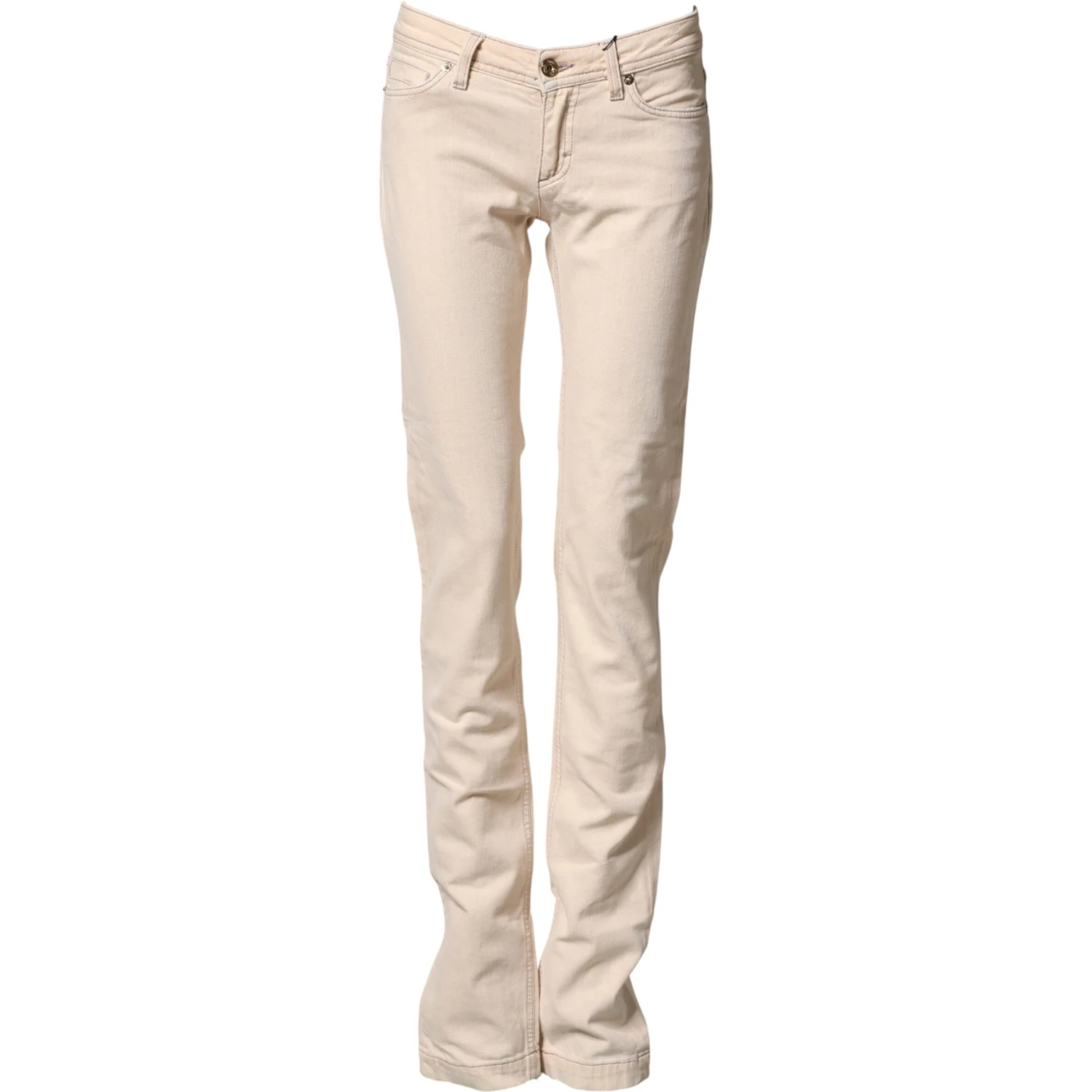Beige Low Waist Cotton Slim Fit Denim Trousers Jeans