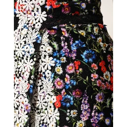 Black Floral Lace Cotton HighWaist Mini Skirt