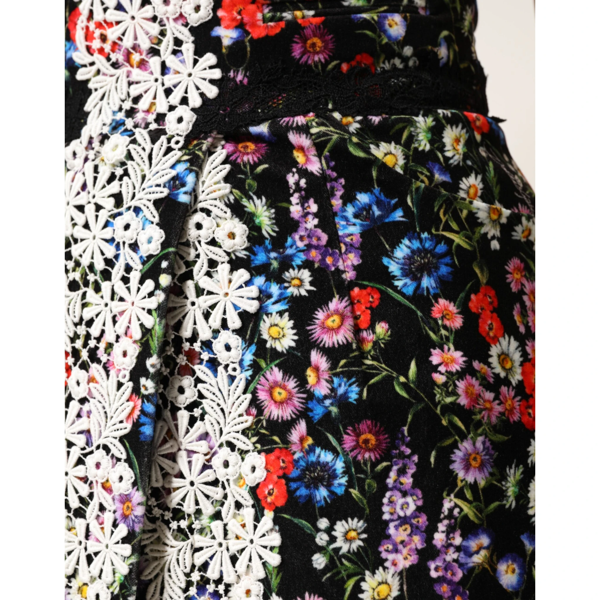 Black Floral Lace Cotton HighWaist Mini Skirt