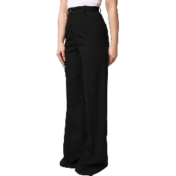 Black Wool Blend Straight High Waist Pants