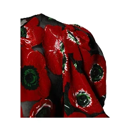 Red Floral Print Nylon A-line Midi Dress