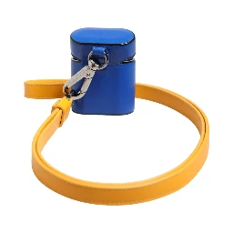 Blue Yellow Calfskin Leather Logo Strap Men Airpods Case
