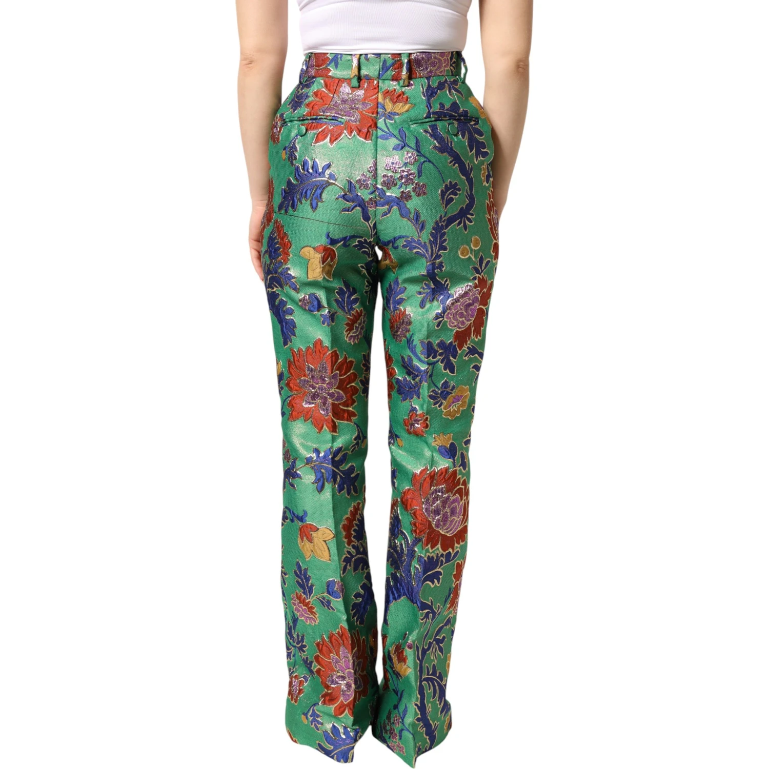 Green Floral Polyester BootCut Trouser Pants