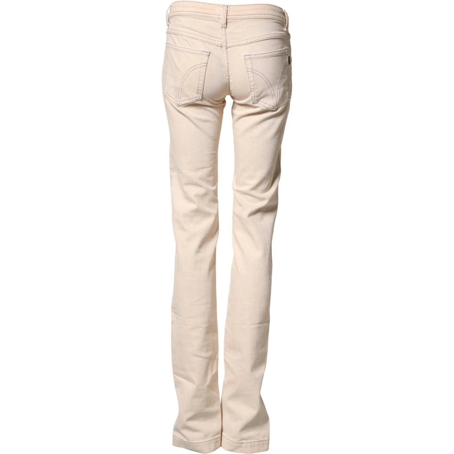 Beige Low Waist Cotton Slim Fit Denim Trousers Jeans