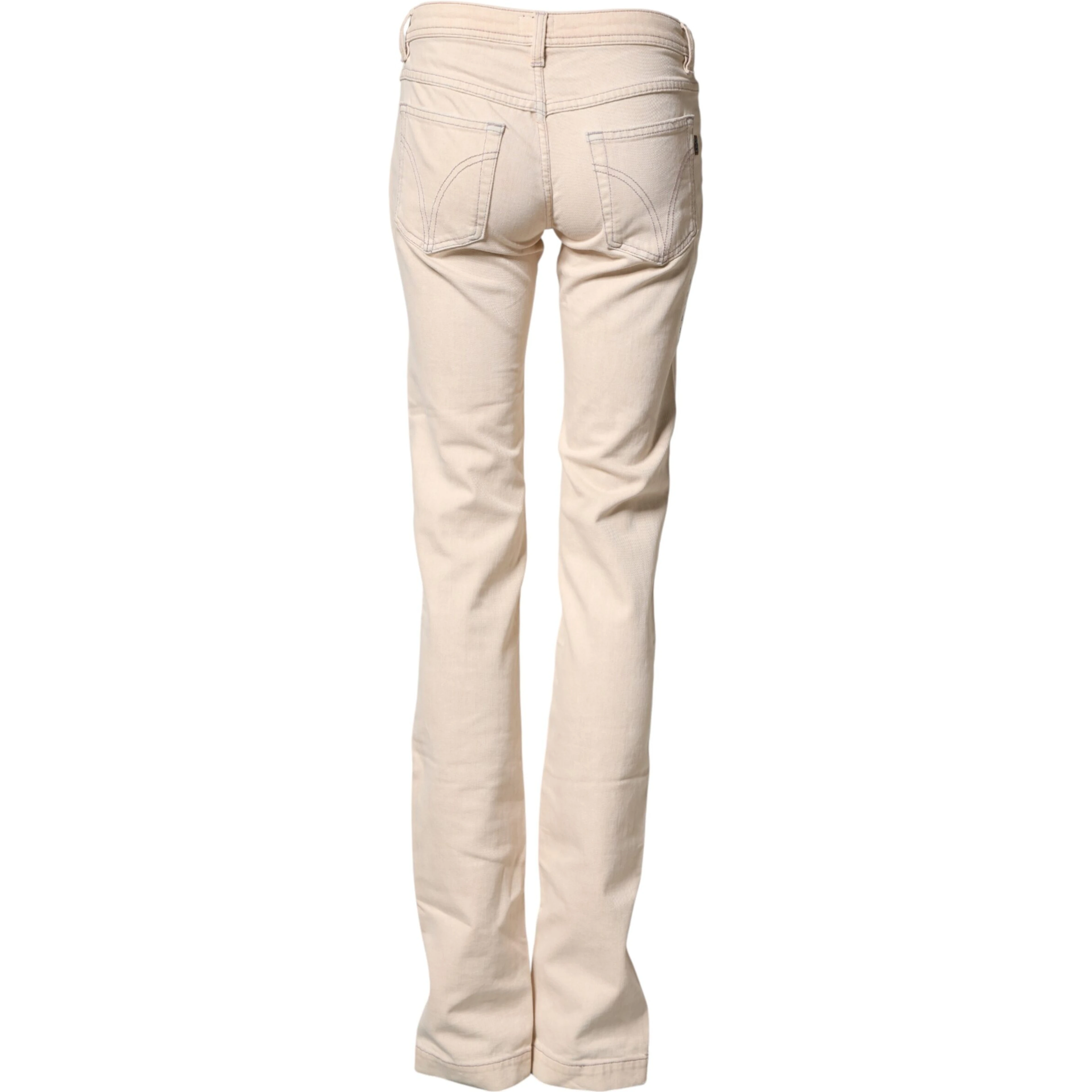 Beige Low Waist Cotton Slim Fit Denim Trousers Jeans