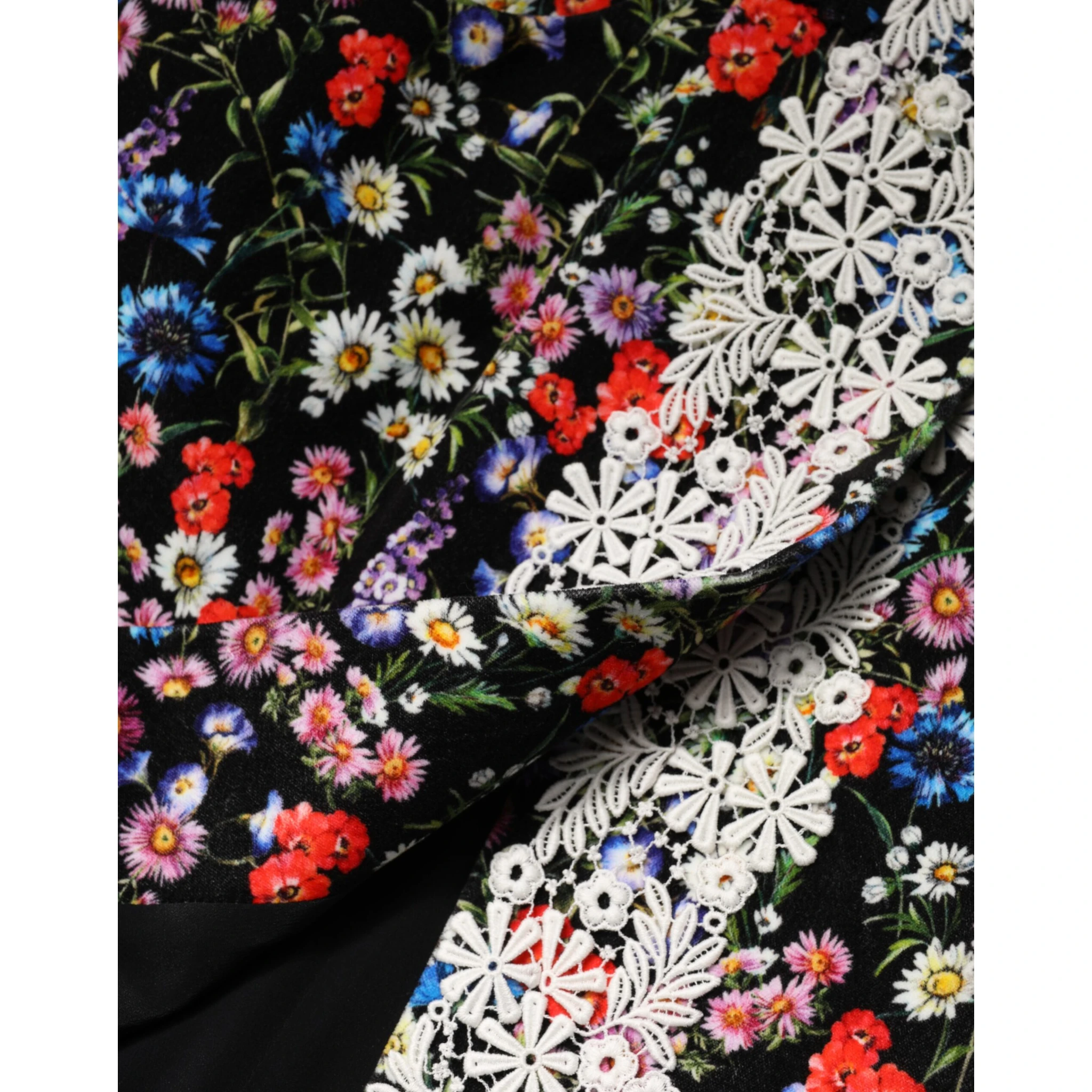 Black Floral Lace Cotton HighWaist Mini Skirt