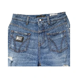 Blue Distressed Washed Cotton Denim Jeans