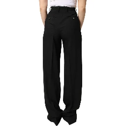 Black Wool Blend Straight High Waist Pants