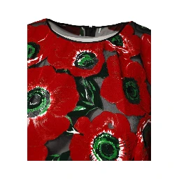 Red Floral Print Nylon A-line Midi Dress
