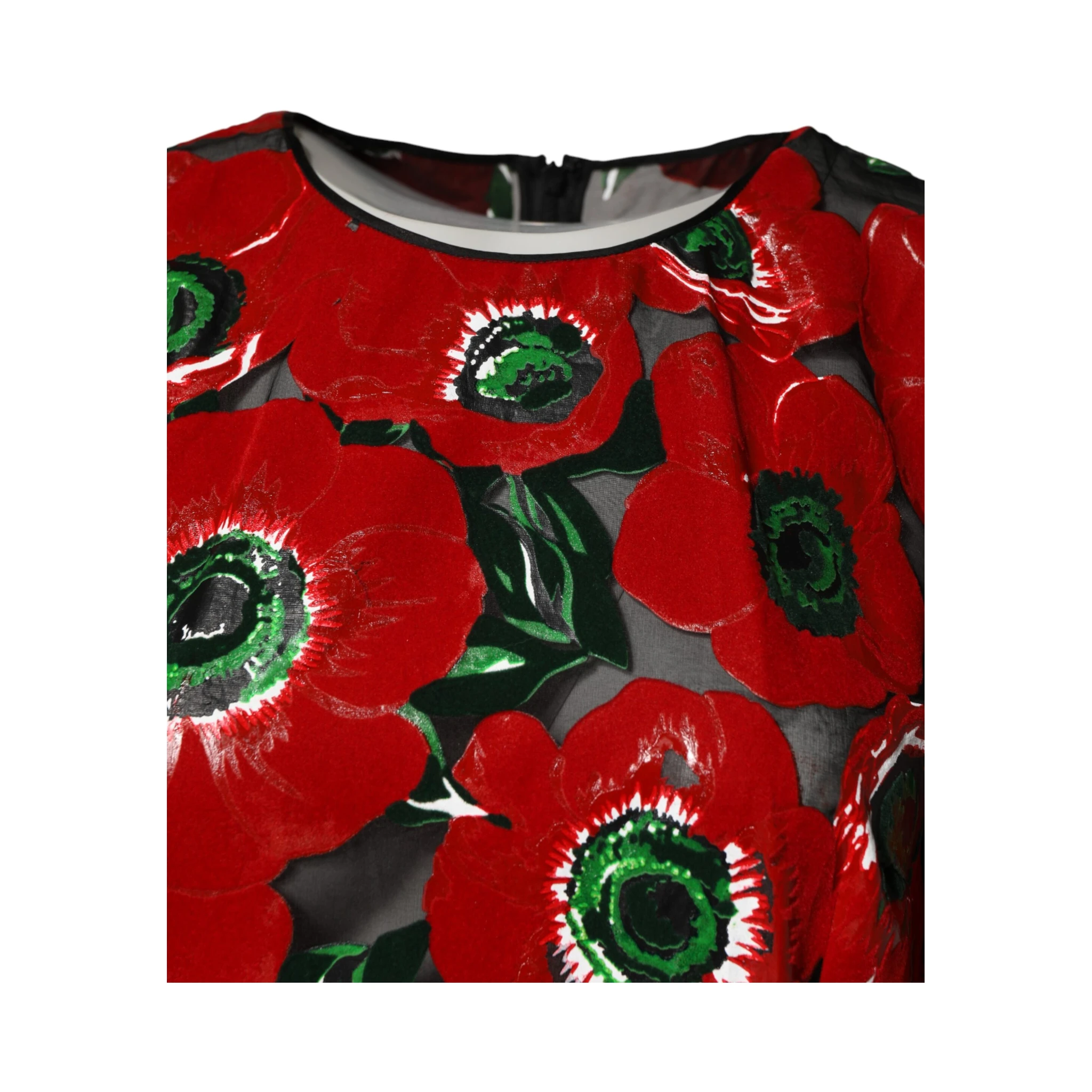 Red Floral Print Nylon A-line Midi Dress