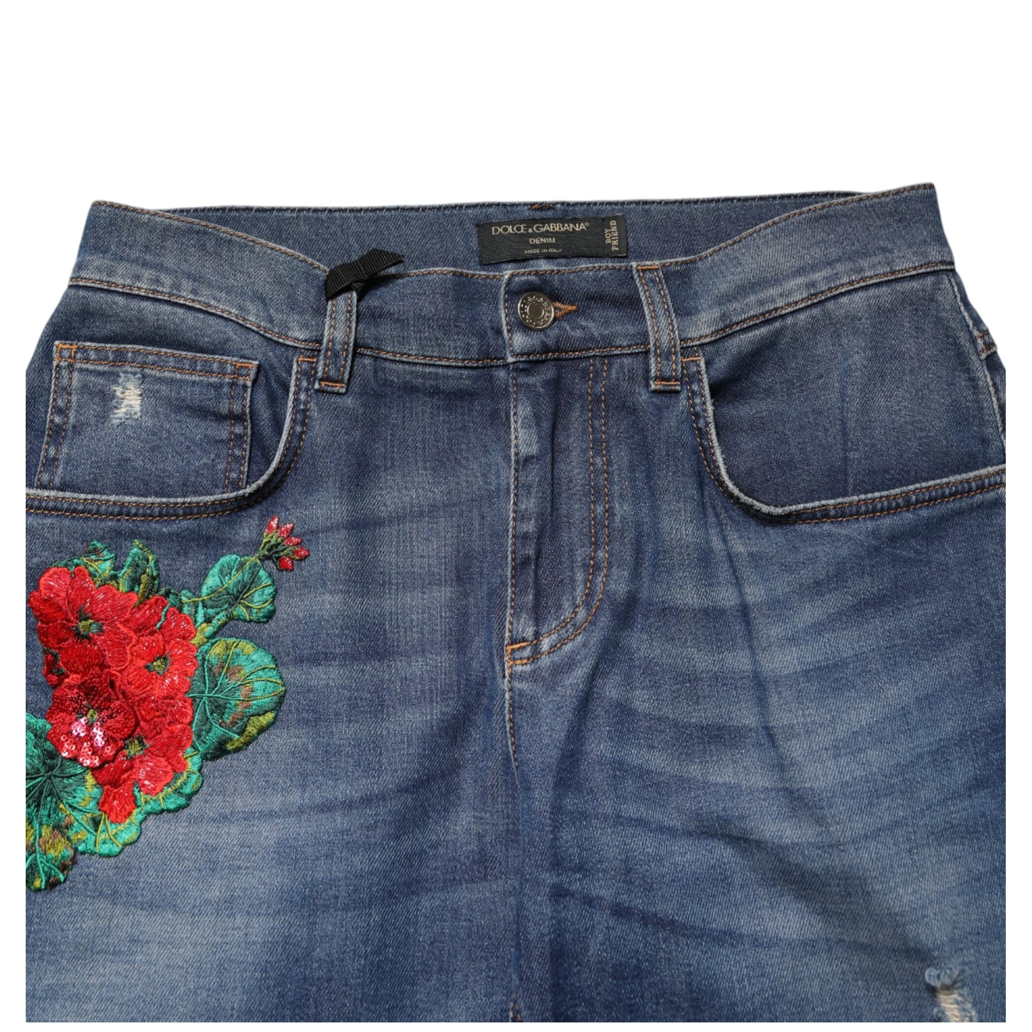 Blue Floral Embroidered BOYFRIEND Denim Jeans