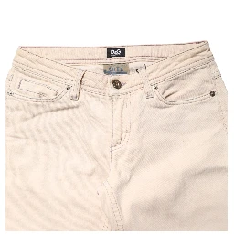 Beige Low Waist Cotton Slim Fit Denim Trousers Jeans