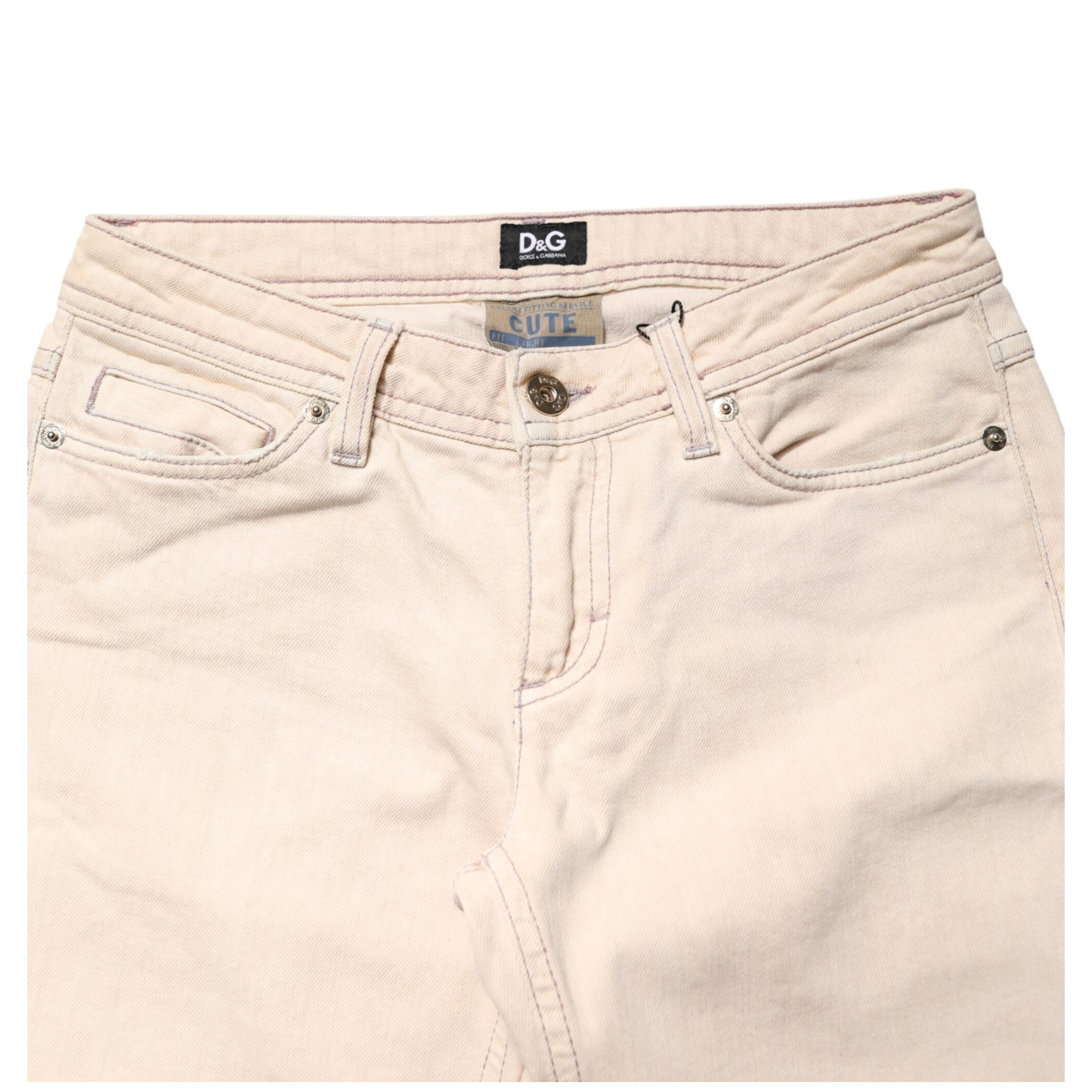 Beige Low Waist Cotton Slim Fit Denim Trousers Jeans