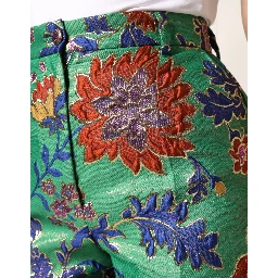 Green Floral Polyester BootCut Trouser Pants