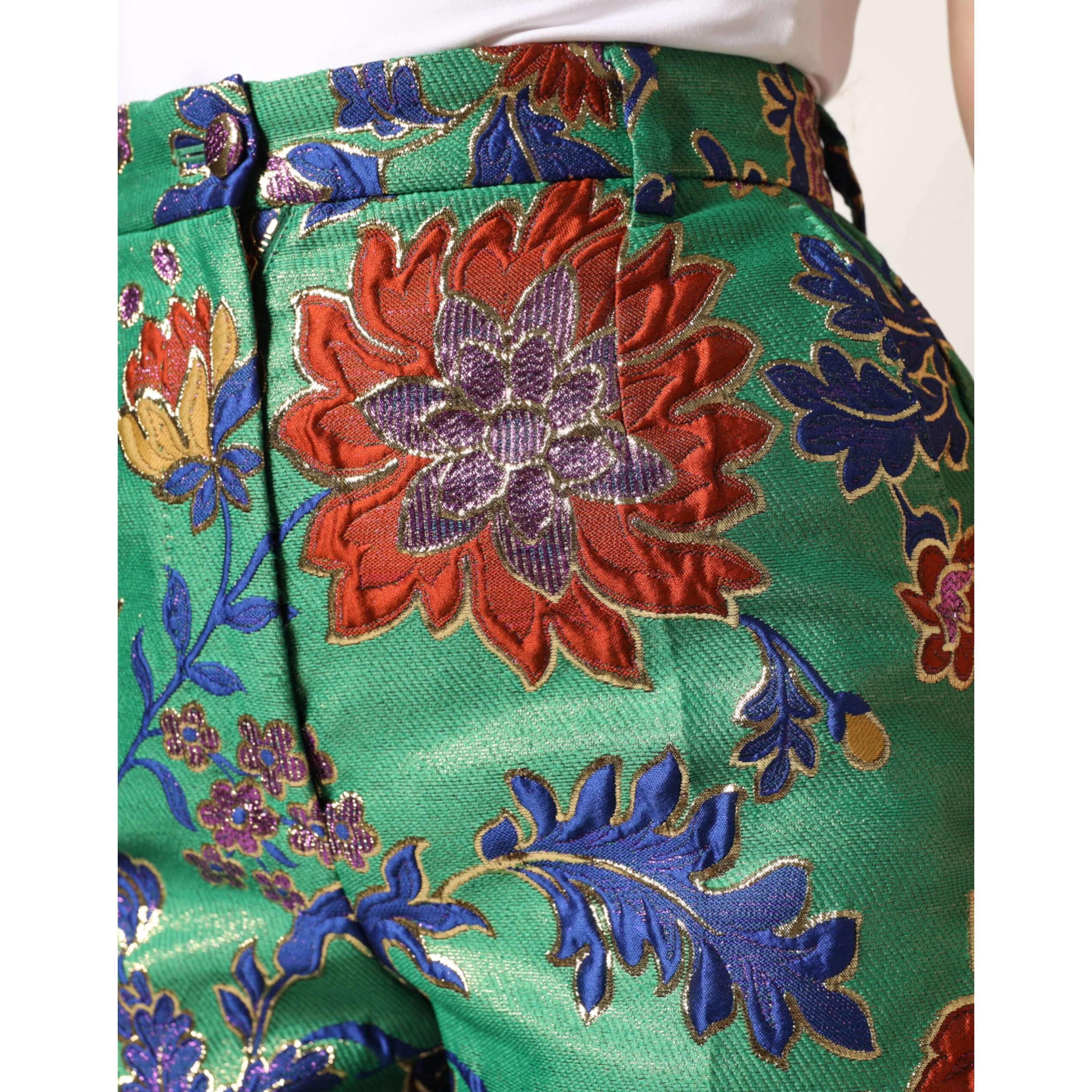 Green Floral Polyester BootCut Trouser Pants