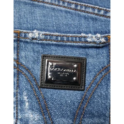 Blue Distressed Washed Cotton Denim Jeans