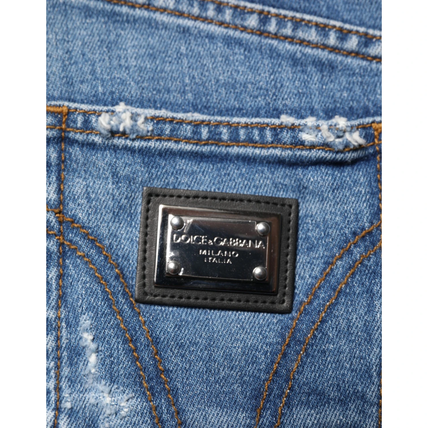 Blue Distressed Washed Cotton Denim Jeans