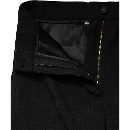 Black Wool Blend Straight High Waist Pants