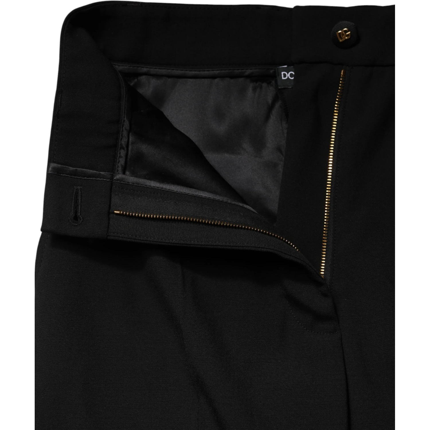 Black Wool Blend Straight High Waist Pants