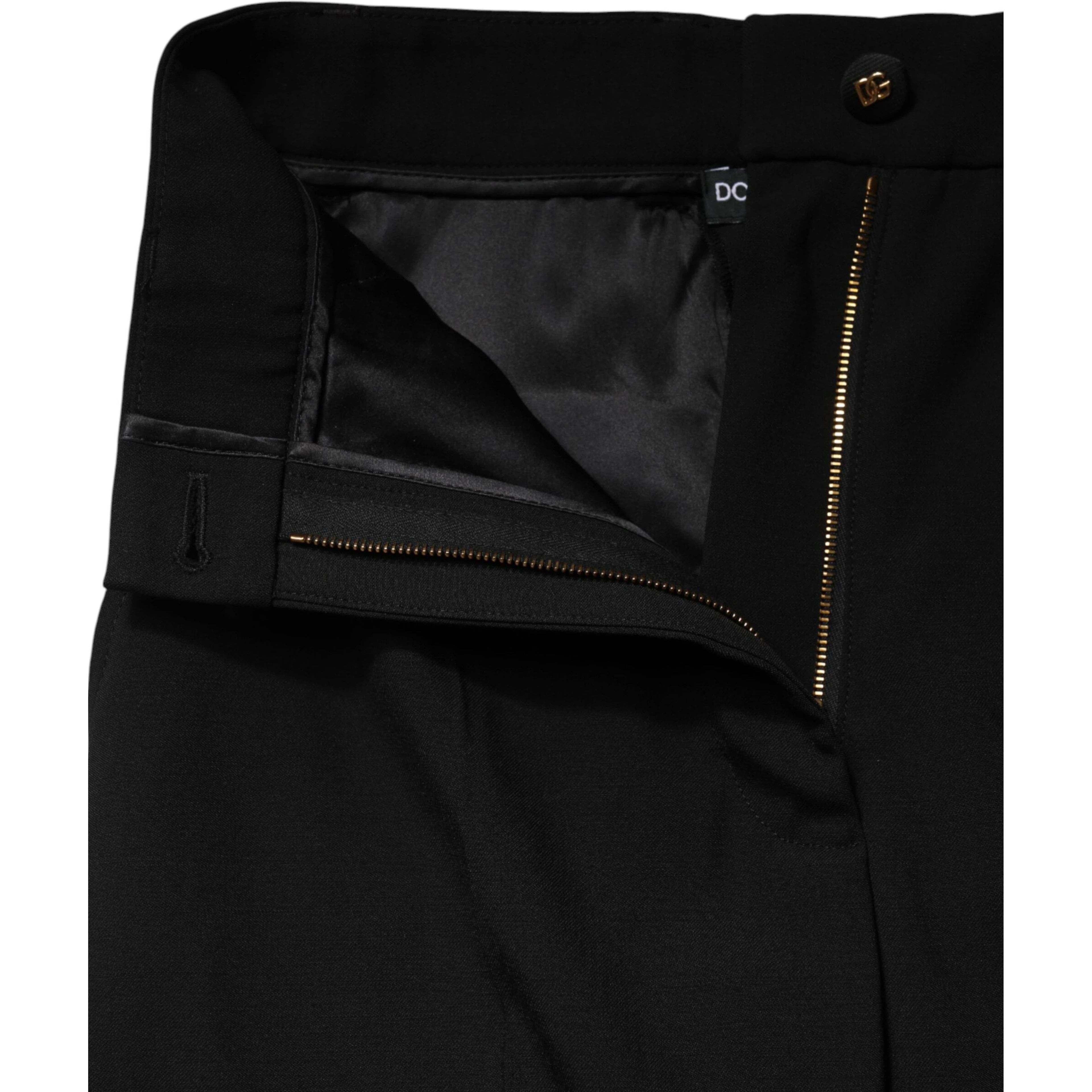Black Wool Blend Straight High Waist Pants