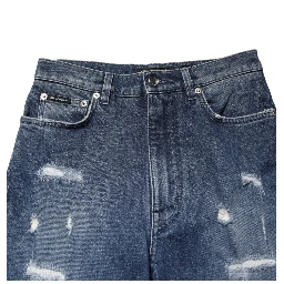 Blue Distressed Washed Logo GRACE Denim Jeans
