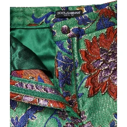 Green Floral Polyester BootCut Trouser Pants