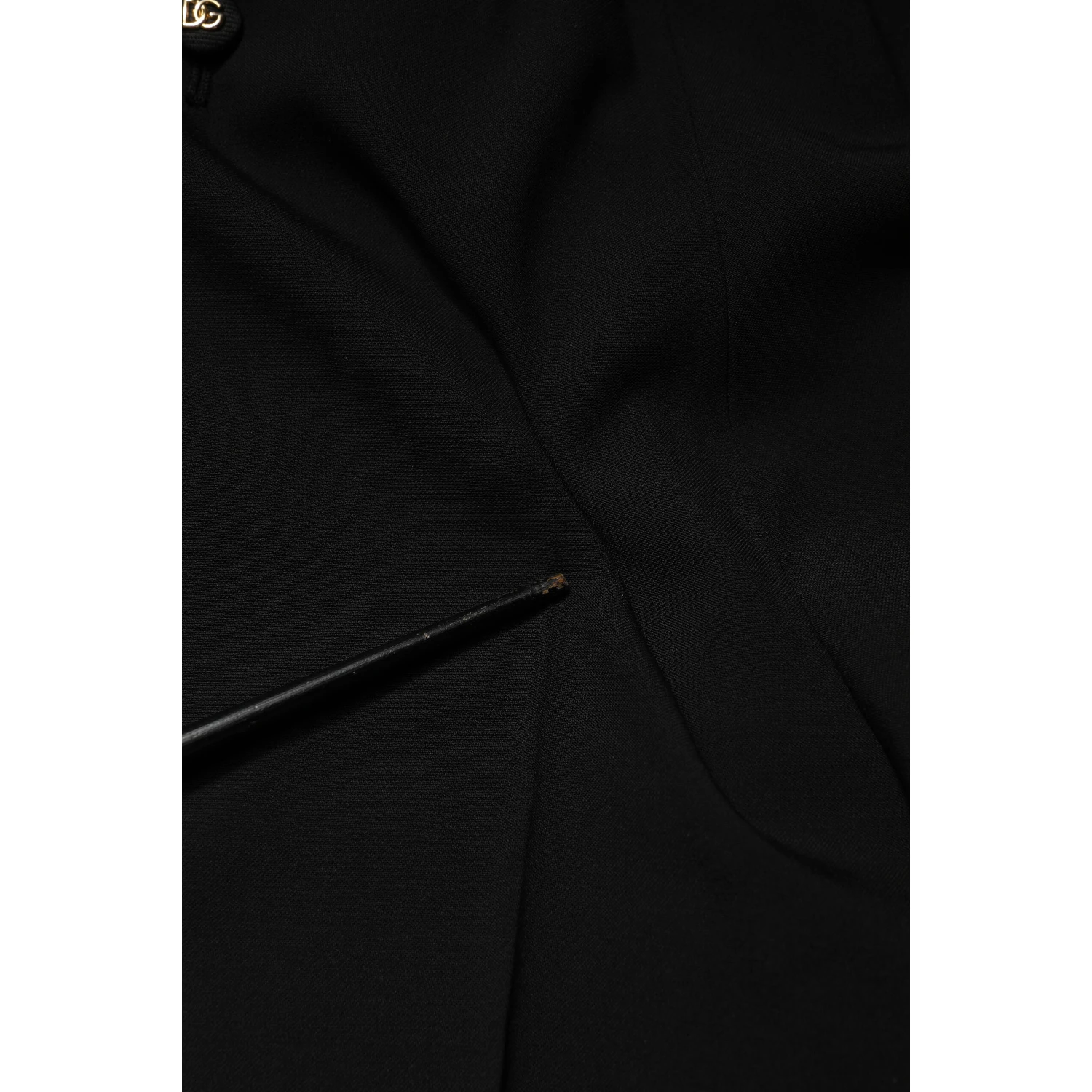 Black Wool Blend Straight High Waist Pants