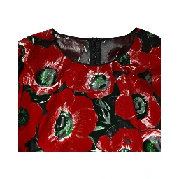 Red Floral Print Nylon A-line Midi Dress