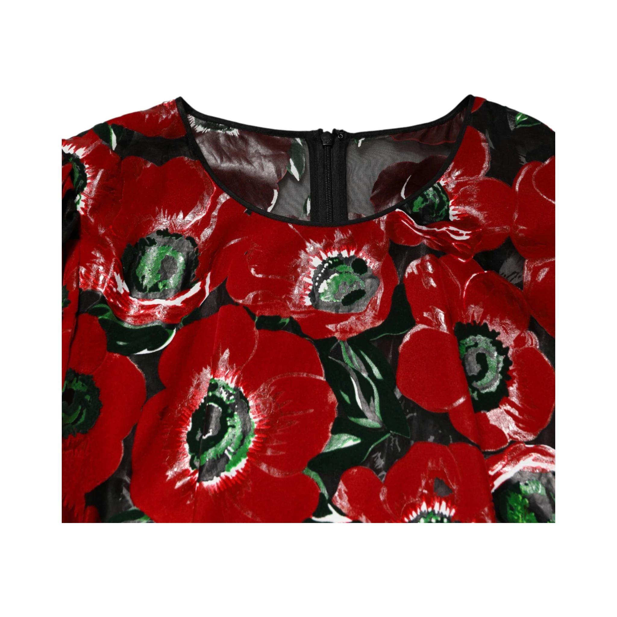 Red Floral Print Nylon A-line Midi Dress