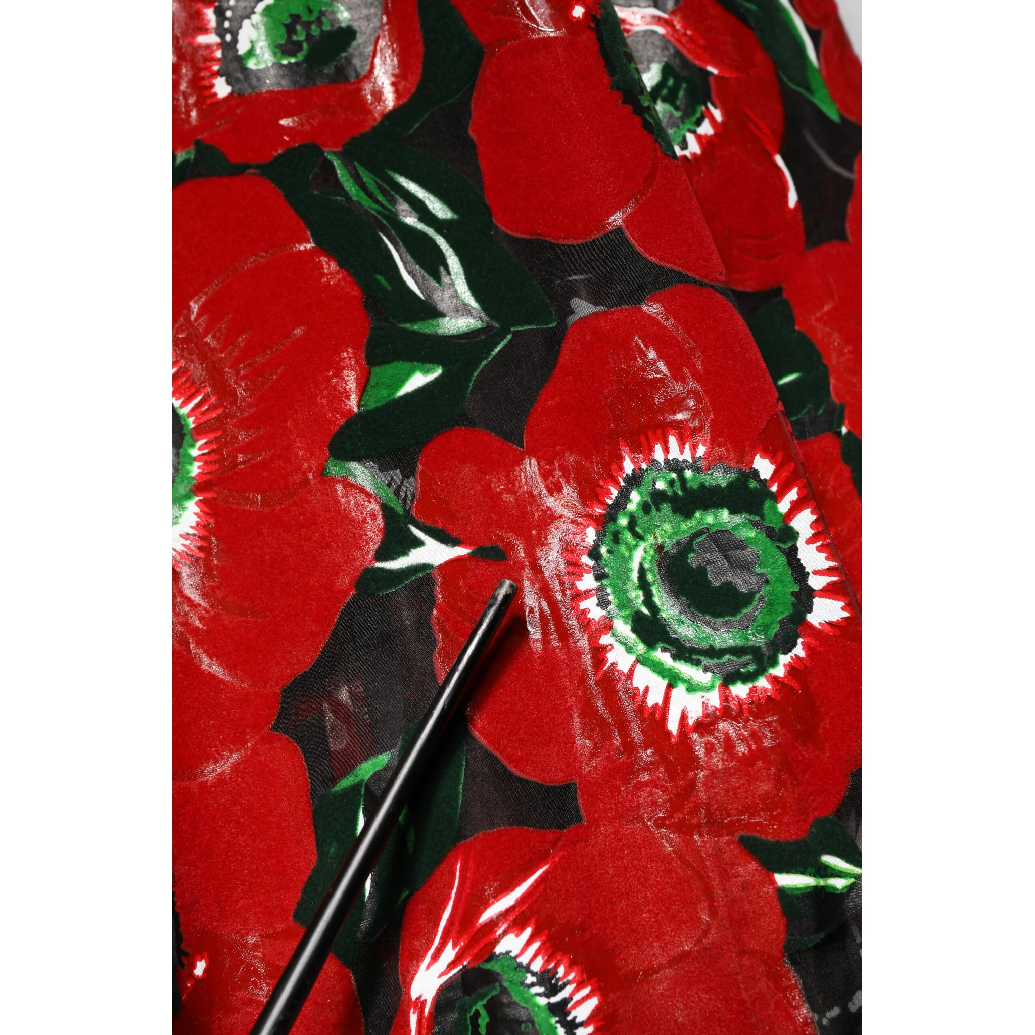Red Floral Print Nylon A-line Midi Dress