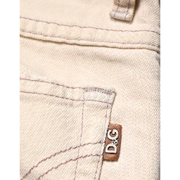Beige Low Waist Cotton Slim Fit Denim Trousers Jeans